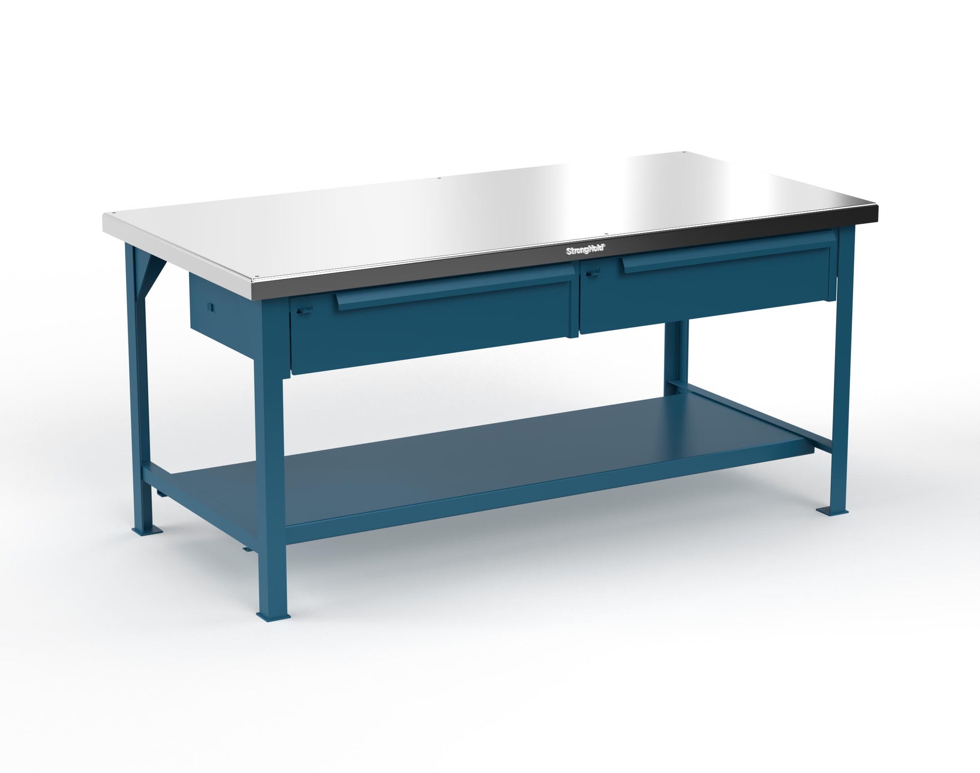 Extreme Duty 7 GA Shop Table with Stainless Steel Top, 2 Drawers, 1 Shelf - 72 In. x 36 In. D x 34 In. H - T7236-2DB-SSTOP-5001