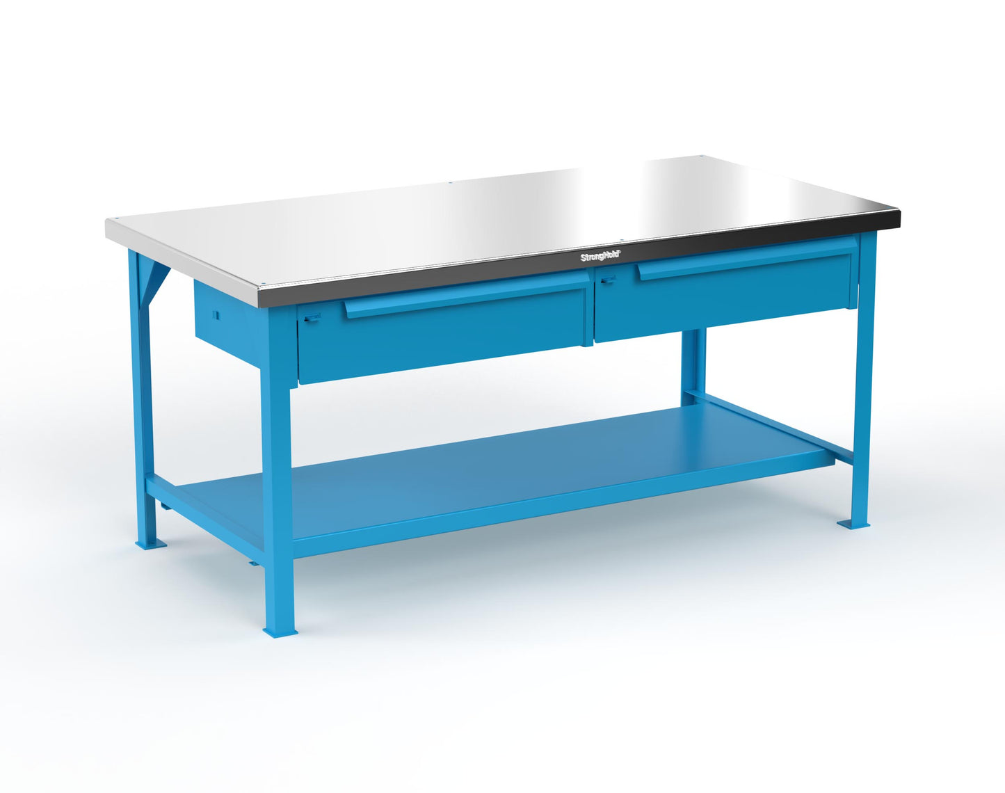 Extreme Duty 7 GA Shop Table with Stainless Steel Top, 2 Drawers, 1 Shelf - 72 In. x 36 In. D x 34 In. H - T7236-2DB-SSTOP-5012