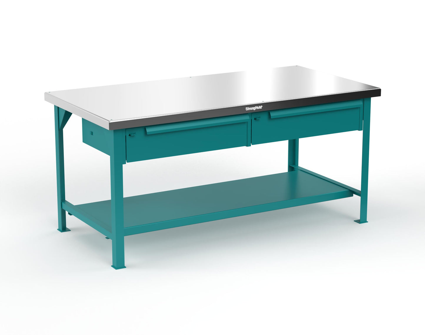 Extreme Duty 7 GA Shop Table with Stainless Steel Top, 2 Drawers, 1 Shelf - 72 In. x 36 In. D x 34 In. H - T7236-2DB-SSTOP-5021