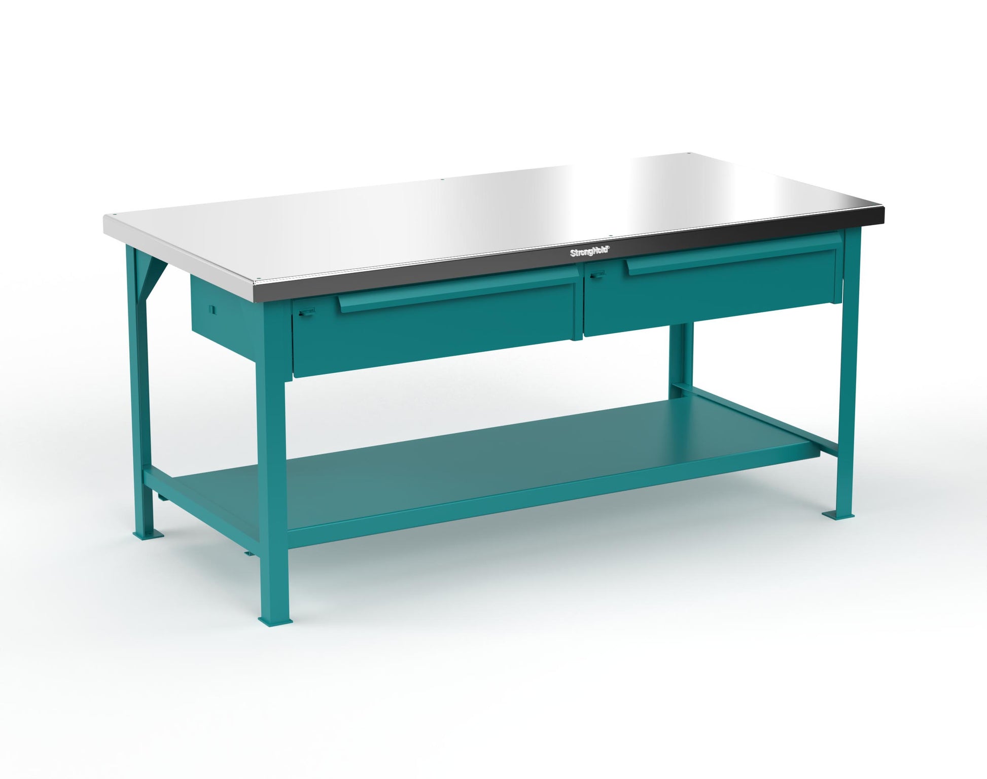 Extreme Duty 7 GA Shop Table with Stainless Steel Top, 2 Drawers, 1 Shelf - 72 In. x 36 In. D x 34 In. H - T7236-2DB-SSTOP-5021
