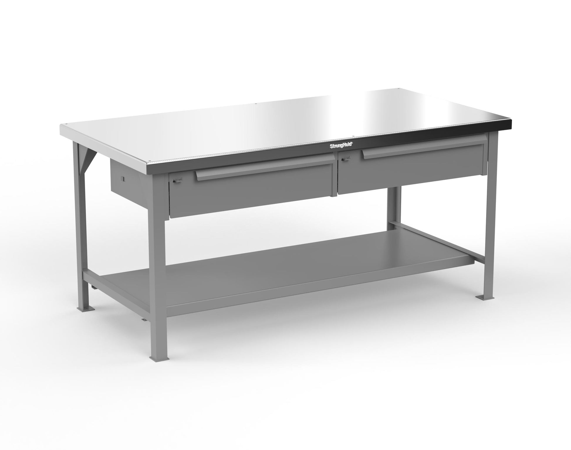 Extreme Duty 7 GA Shop Table with Stainless Steel Top, 2 Drawers, 1 Shelf - 72 In. x 36 In. D x 34 In. H - T7236-2DB-SSTOP-7037