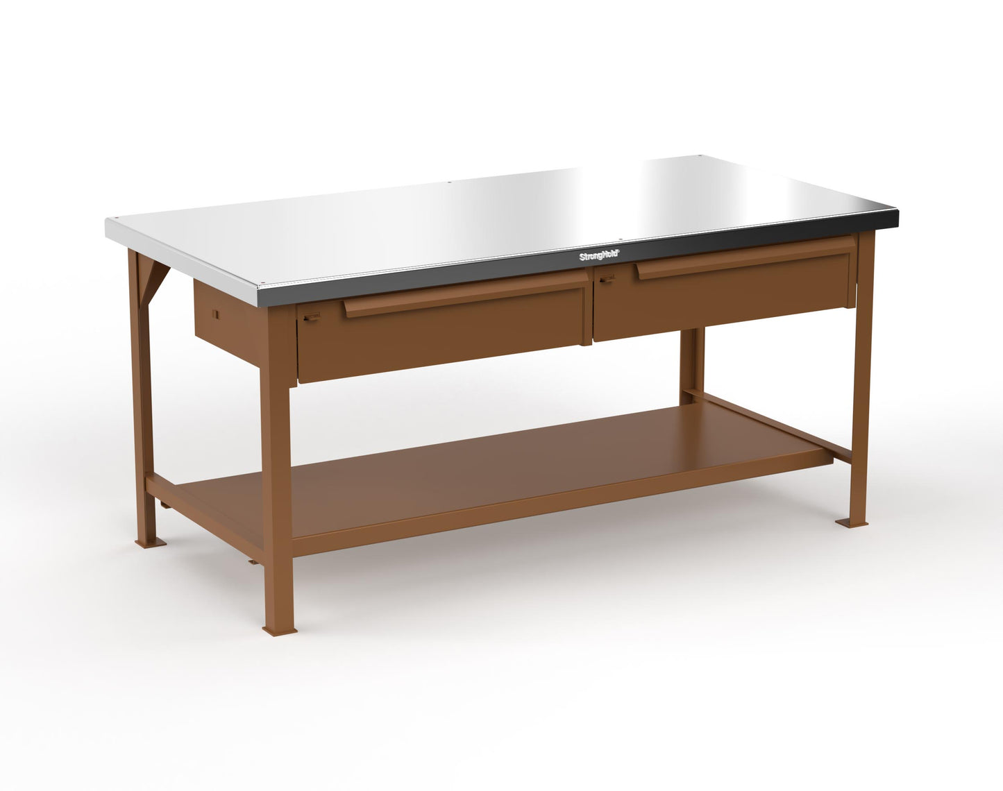 Extreme Duty 7 GA Shop Table with Stainless Steel Top, 2 Drawers, 1 Shelf - 72 In. x 36 In. D x 34 In. H - T7236-2DB-SSTOP-8008