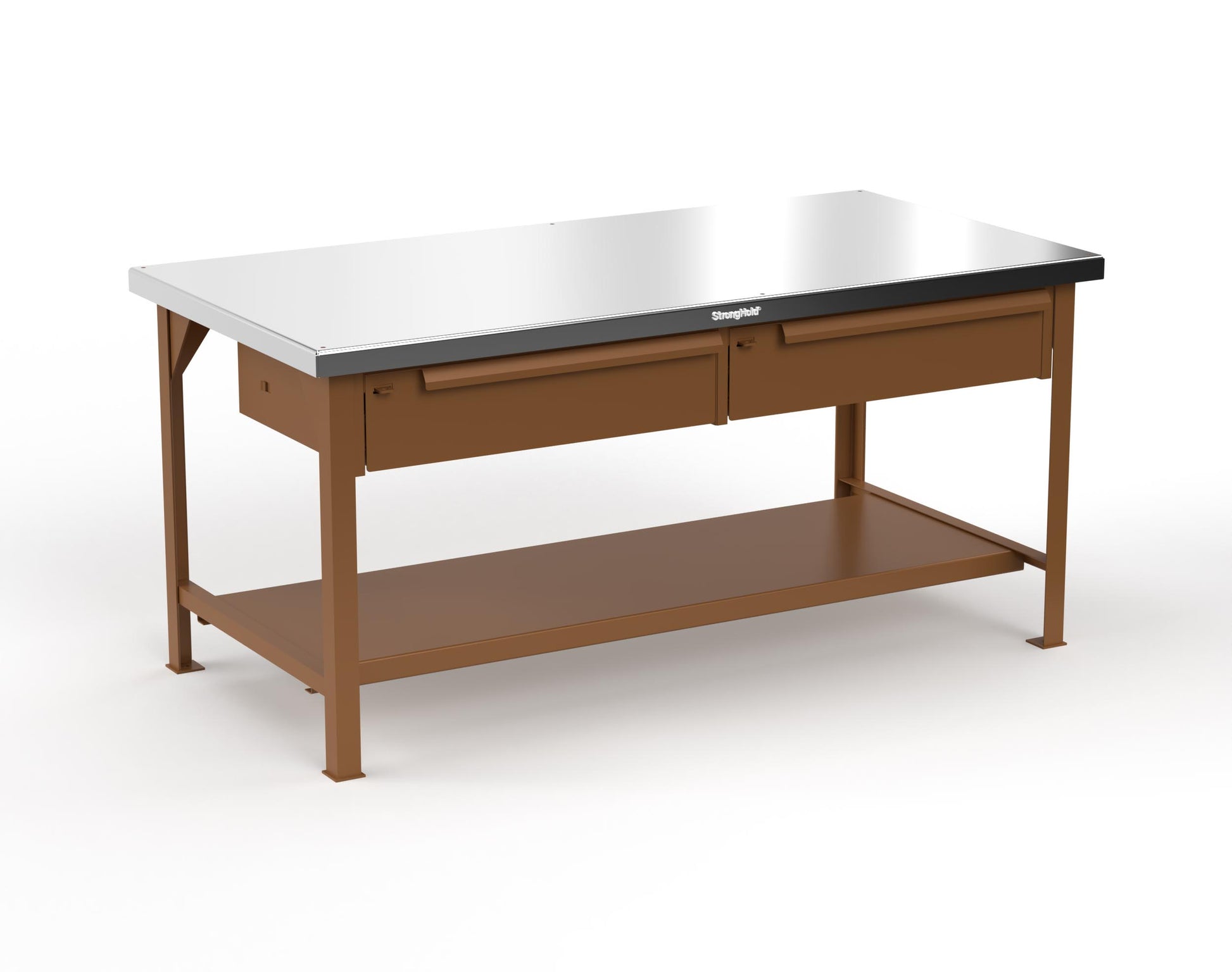 Extreme Duty 7 GA Shop Table with Stainless Steel Top, 2 Drawers, 1 Shelf - 72 In. x 36 In. D x 34 In. H - T7236-2DB-SSTOP-8008