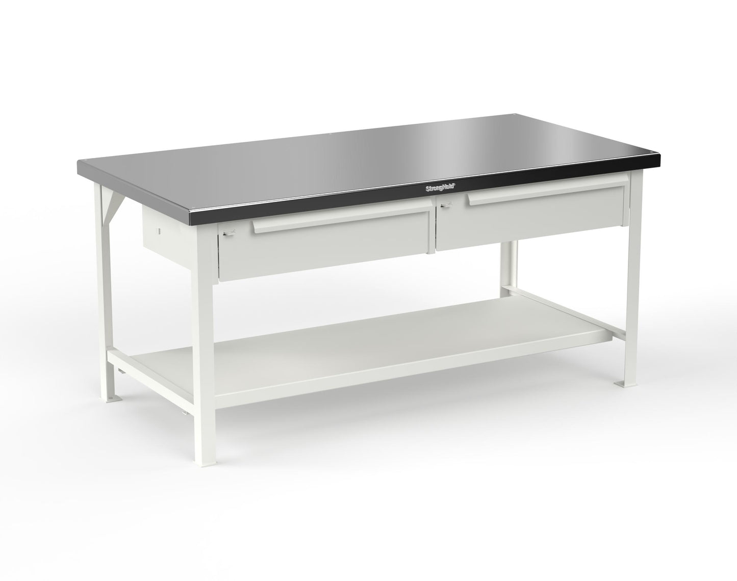 Extreme Duty 7 GA Shop Table with Stainless Steel Top, 2 Drawers, 1 Shelf - 72 In. x 36 In. D x 34 In. H - T7236-2DB-SSTOP-9003