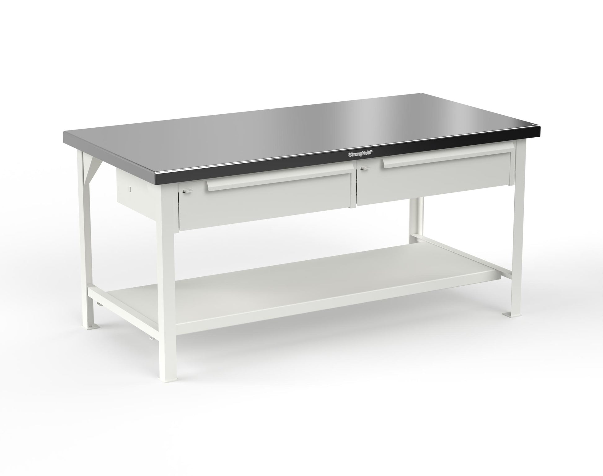 Extreme Duty 7 GA Shop Table with Stainless Steel Top, 2 Drawers, 1 Shelf - 72 In. x 36 In. D x 34 In. H - T7236-2DB-SSTOP-9003