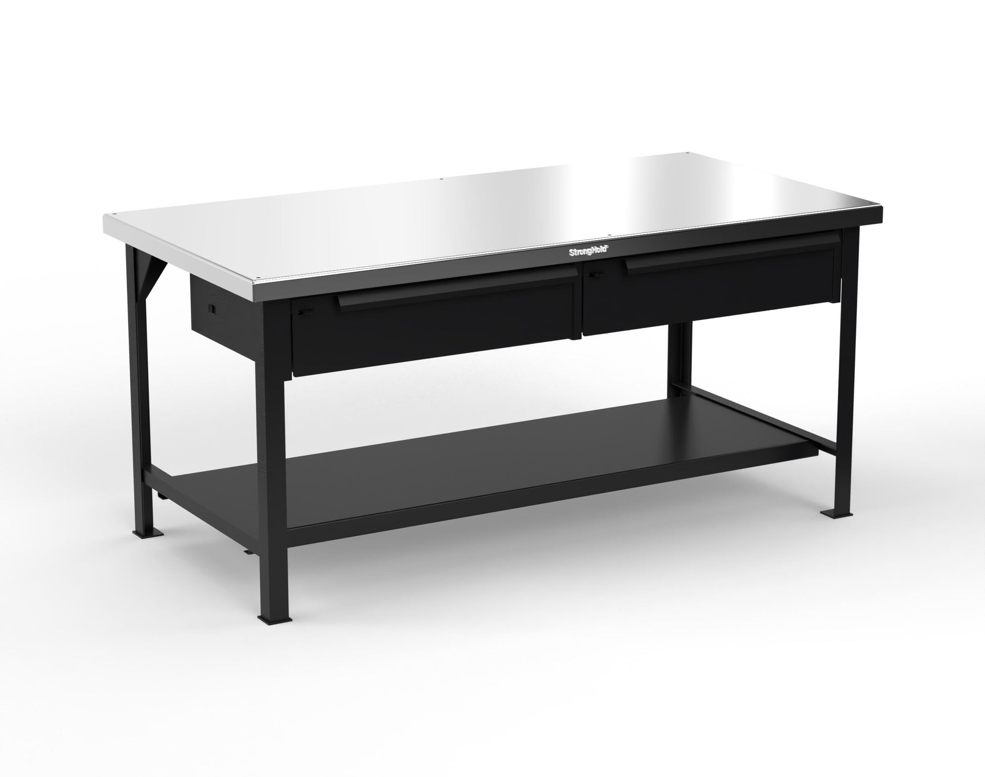 Extreme Duty 7 GA Shop Table with Stainless Steel Top, 2 Drawers, 1 Shelf - 72 In. x 36 In. D x 34 In. H - T7236-2DB-SSTOP-9005