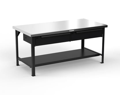 Extreme Duty 7 GA Shop Table with Stainless Steel Top, 2 Drawers, 1 Shelf - 72 In. x 36 In. D x 34 In. H - T7236-2DB-SSTOP-9005