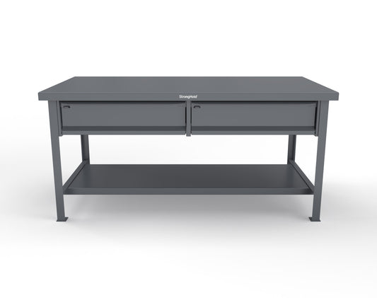 Extreme Duty 7 GA Shop Table with 2 Drawers, 1 Shelf - 72 In. W x 36 In. D x 34 In. H - T7236-2DB-7024