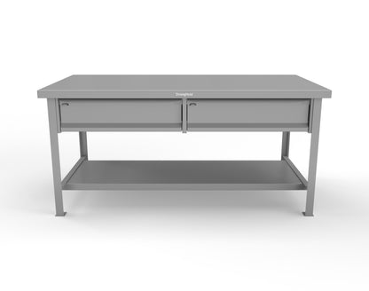 Extreme Duty 7 GA Shop Table with 2 Drawers, 1 Shelf - 72 In. W x 36 In. D x 34 In. H - T7236-2DB-7037