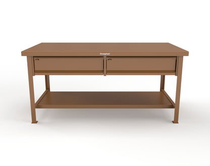 Extreme Duty 7 GA Shop Table with 2 Drawers, 1 Shelf - 72 In. W x 36 In. D x 34 In. H - T7236-2DB-8025