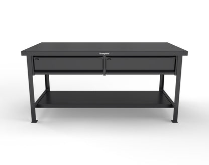 Extreme Duty 7 GA Shop Table with 2 Drawers, 1 Shelf - 72 In. W x 36 In. D x 34 In. H - T7236-2DB-9005