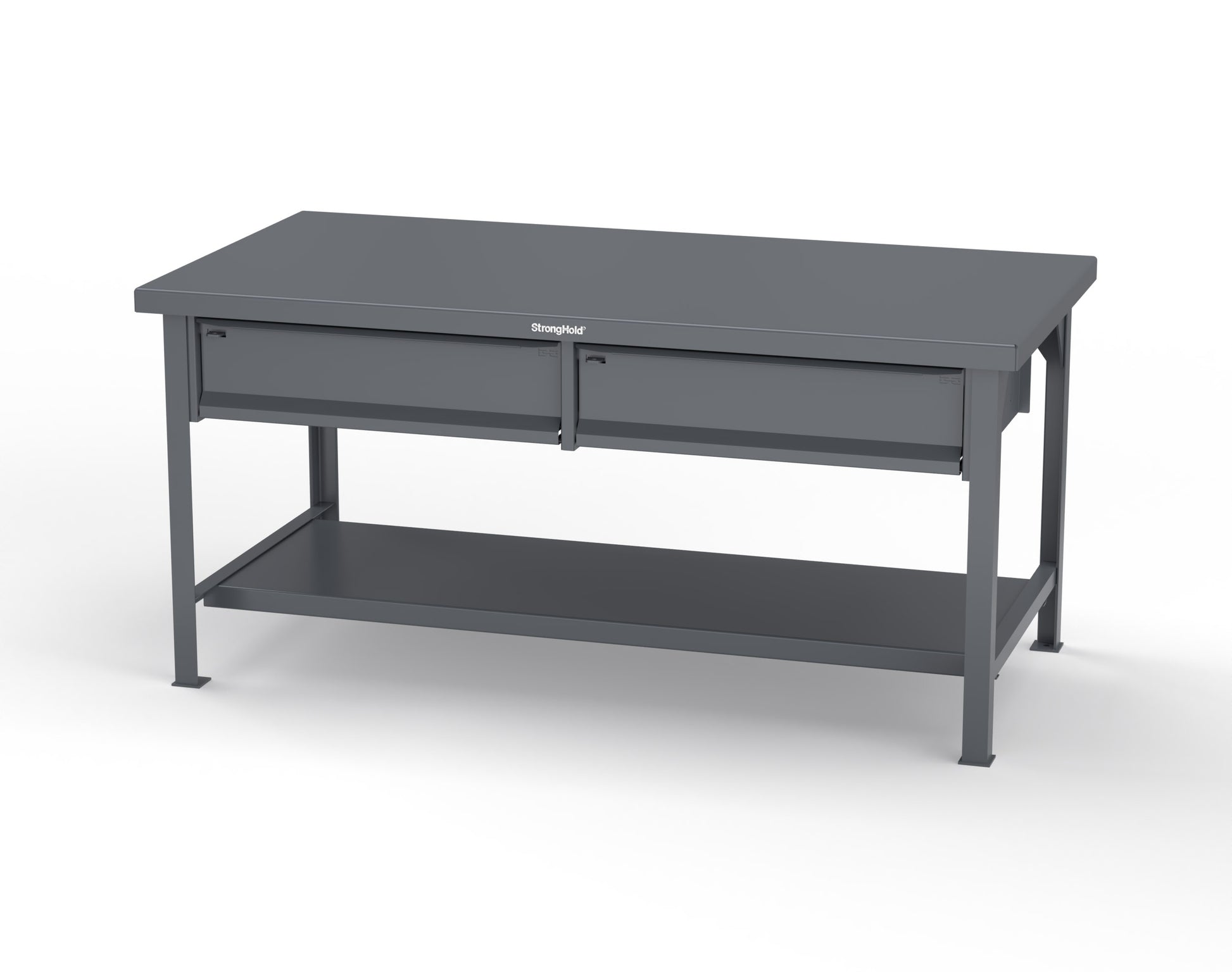 Extreme Duty 7 GA Shop Table with 2 Drawers, 1 Shelf - 72 In. W x 36 In. D x 34 In. H - T7236-2DB-7024
