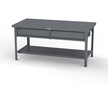 Extreme Duty 7 GA Shop Table with 2 Drawers, 1 Shelf - 72 In. W x 36 In. D x 34 In. H - T7236-2DB-7024