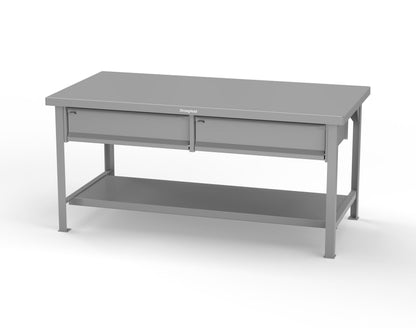 Extreme Duty 7 GA Shop Table with 2 Drawers, 1 Shelf - 72 In. W x 36 In. D x 34 In. H - T7236-2DB-7037