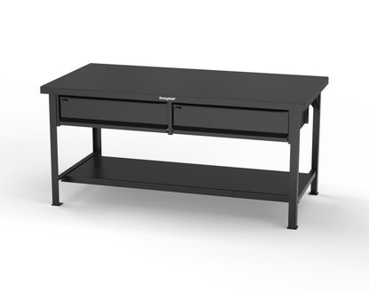 Extreme Duty 7 GA Shop Table with 2 Drawers, 1 Shelf - 72 In. W x 36 In. D x 34 In. H - T7236-2DB-9005
