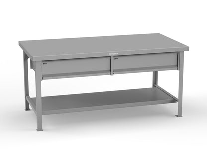 Extreme Duty 7 GA Shop Table with 2 Drawers, 1 Shelf - 72 In. W x 36 In. D x 34 In. H - T7236-2DB-7037