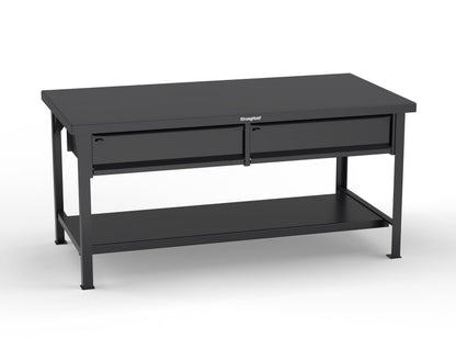Extreme Duty 7 GA Shop Table with 2 Drawers, 1 Shelf - 72 In. W x 36 In. D x 34 In. H - T7236-2DB-9005