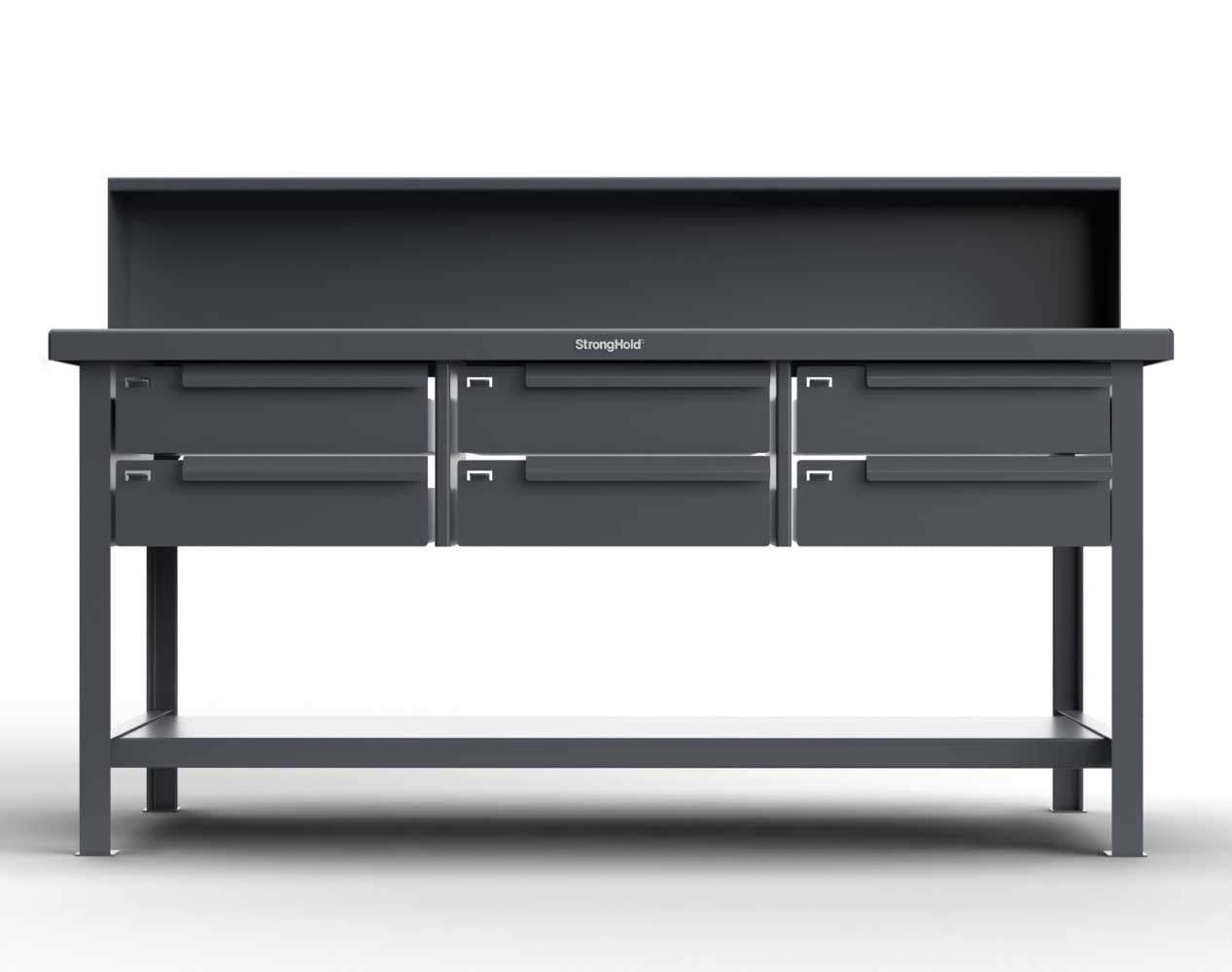 Extreme Duty 7 GA Shop Table with Stainless Steel Top, Riser Shelf, 6 ...