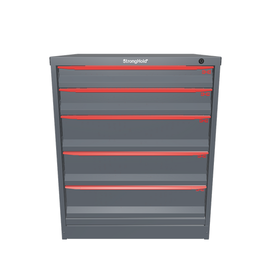 Modular Drawer 14 GA Storage Cabinet with 5 total drawers - 3" Drawers x1, 4" Drawers x1, 6" Drawers x3 - 3" Integrated Legs - 30 In. W x 29 In. D x 36 In H. - S3036-PPDAS-0504DS-3001