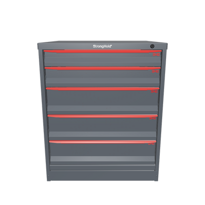 Modular Drawer 14 GA Storage Cabinet with 5 total drawers - 3" Drawers x1, 4" Drawers x1, 6" Drawers x3 - 3" Integrated Legs - 30 In. W x 29 In. D x 36 In H. - S3036-PPDAS-0504DS-3001