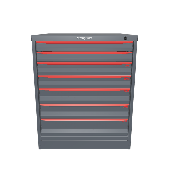 Modular Drawer 14 GA Storage Cabinet with 7 total drawers -2" Drawers x2, 3" Drawers x2, 4" Drawers x2, 5" Drawers x1 - 3" Integrated Legs - 30 In. W x 29 In. D x 36 In H. - S3036-PPDAS-0701DS-3001