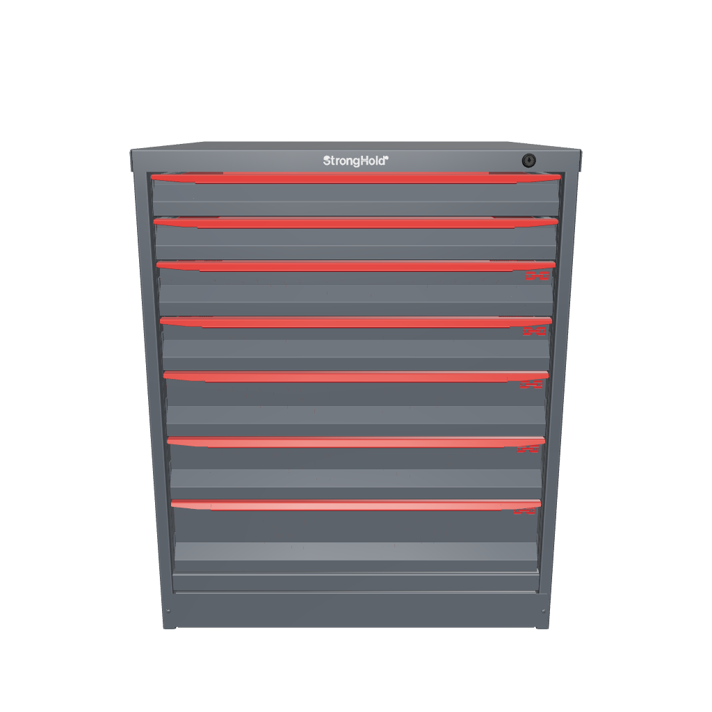 Modular Drawer 14 GA Storage Cabinet with 7 total drawers -2" Drawers x2, 3" Drawers x2, 4" Drawers x2, 5" Drawers x1 - 3" Integrated Legs - 30 In. W x 29 In. D x 36 In H. - S3036-PPDAS-0701DS-3001