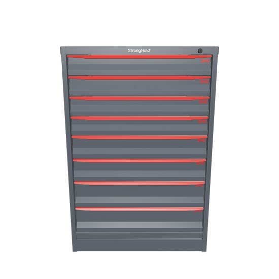 Modular Drawer 14 GA Storage Cabinet with 8 total drawers - 3" Drawers x4, 4" Drawers x2, 5" Drawers x2 - 3" Integrated Legs - 30 In. W x 29 In. D x 44 In H. - S3044-PPDAS-0801DS-3001