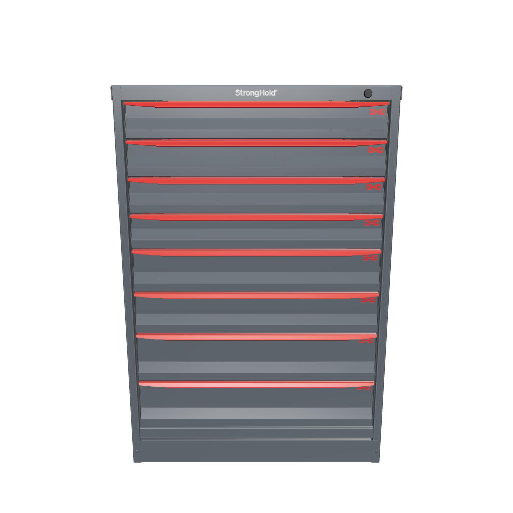 Modular Drawer 14 GA Storage Cabinet with 8 total drawers - 3" Drawers x4, 4" Drawers x2, 5" Drawers x2 - 3" Integrated Legs - 30 In. W x 29 In. D x 44 In H. - S3044-PPDAS-0801DS-3001