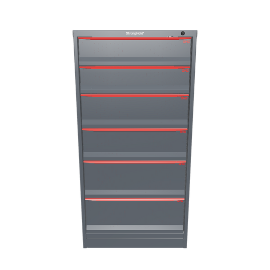 Modular Drawer 14 GA Storage Cabinet with 6 total drawers - 6" Drawers x2, 8" Drawers x2, 10" Drawers x2 - 3" Integrated Legs - 30 In. W x 29 In. D x 60 In H. - S3060-PPDAS-0605DS-3001